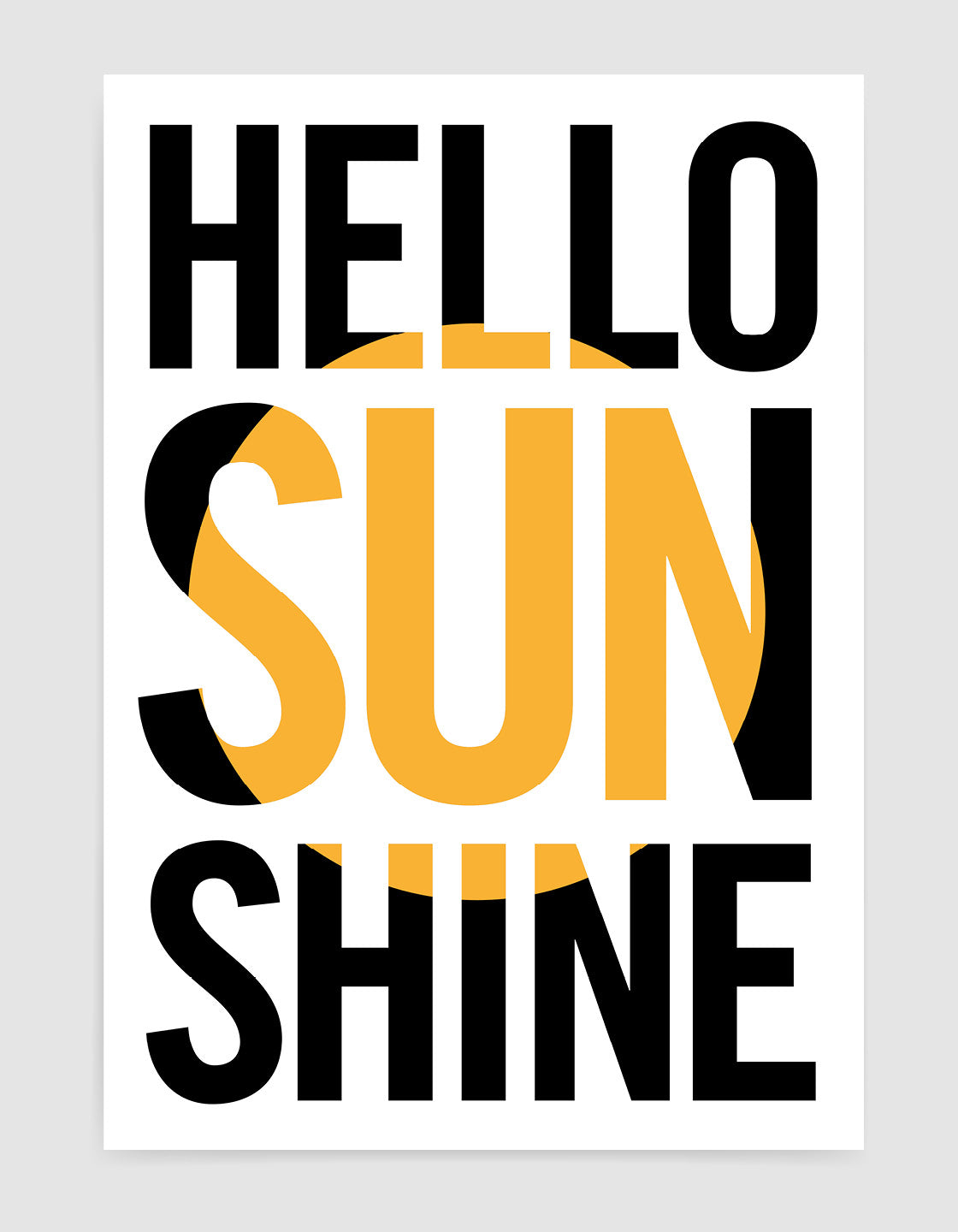 A vibrant 'Hello Sunshine' art print featuring bright colors and an uplifting message, perfect for bedroom decor.