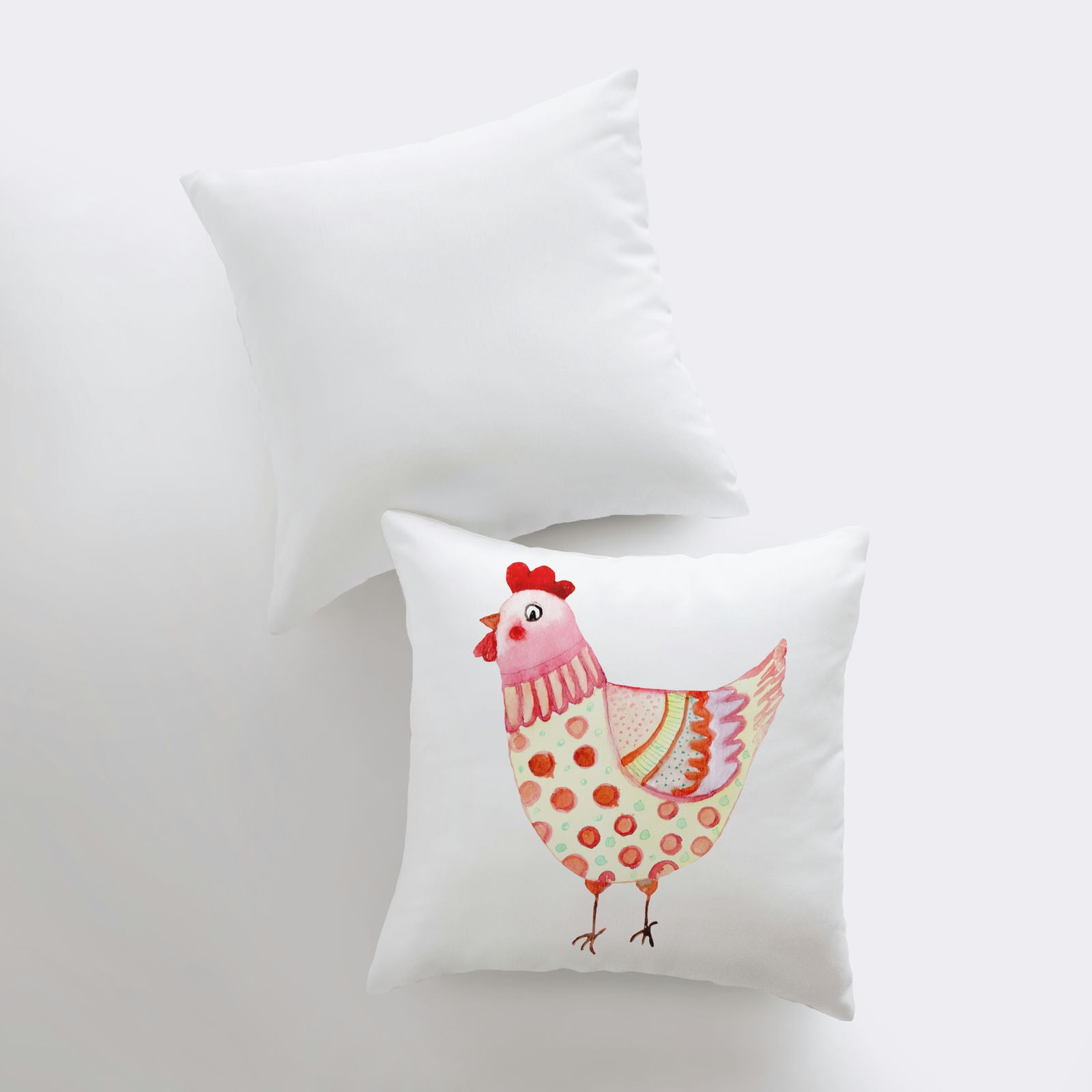 Handmade yellow hen pillow cover featuring a cute hen design, perfect for farmhouse decor.