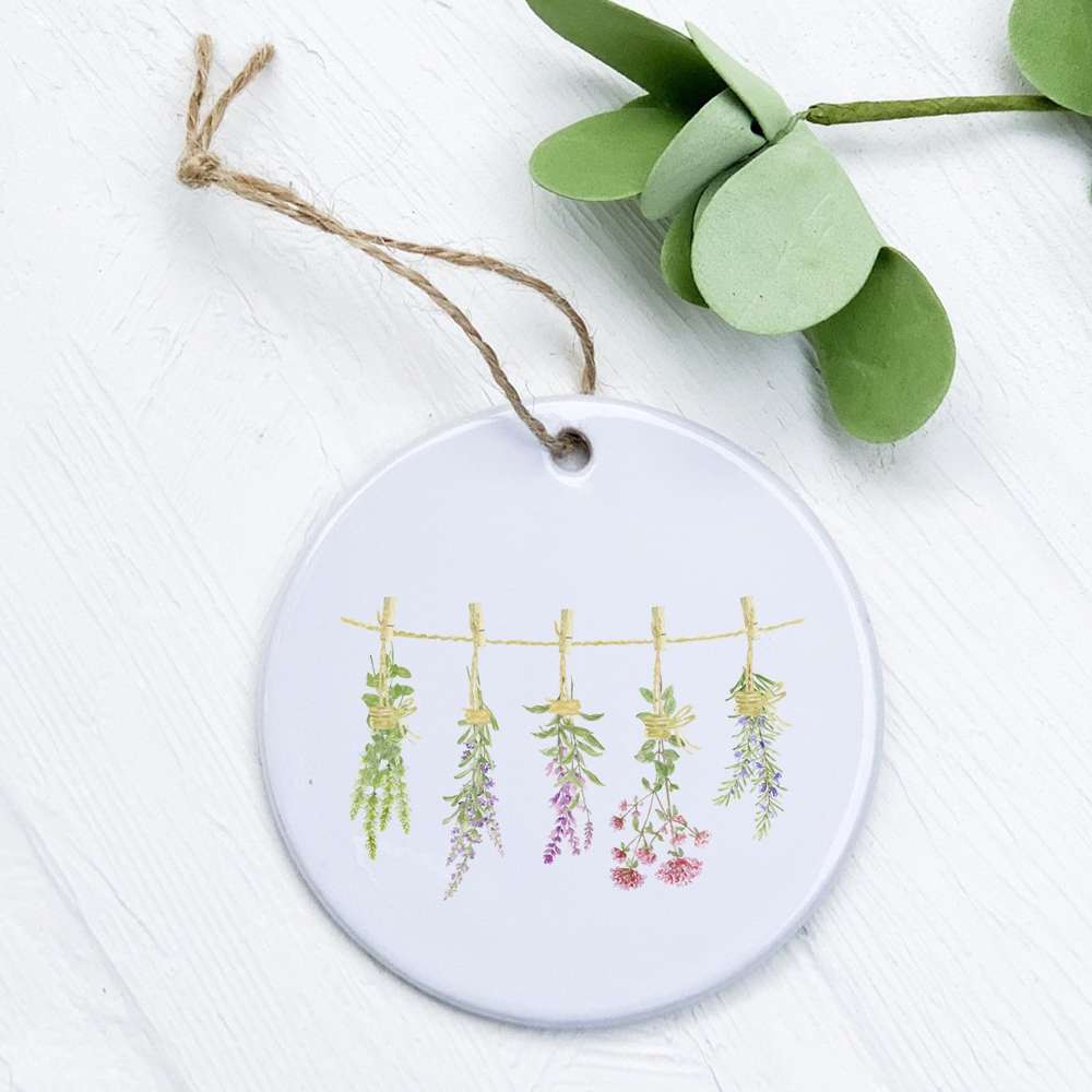 A beautifully designed porcelain ornament featuring herbs, showcasing vibrant colors and a glossy finish, perfect for gifting or home decor.