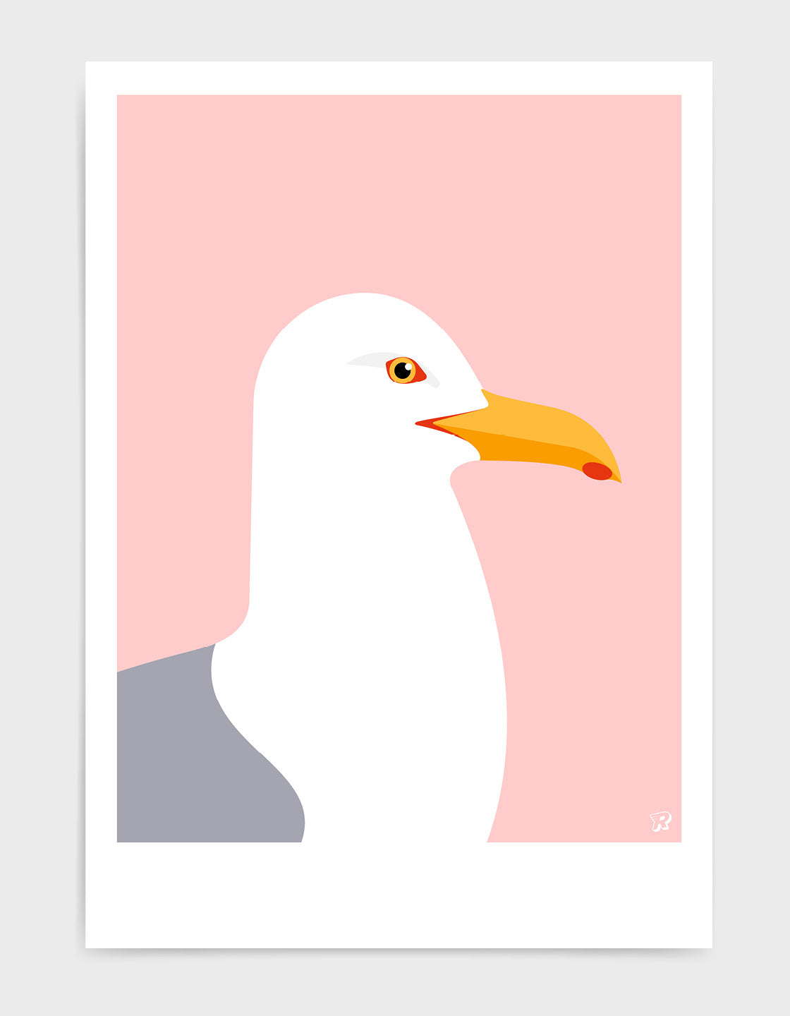 A minimalist art print of a Herring Gull, showcasing its elegant form against a soft background, perfect for coastal decor.