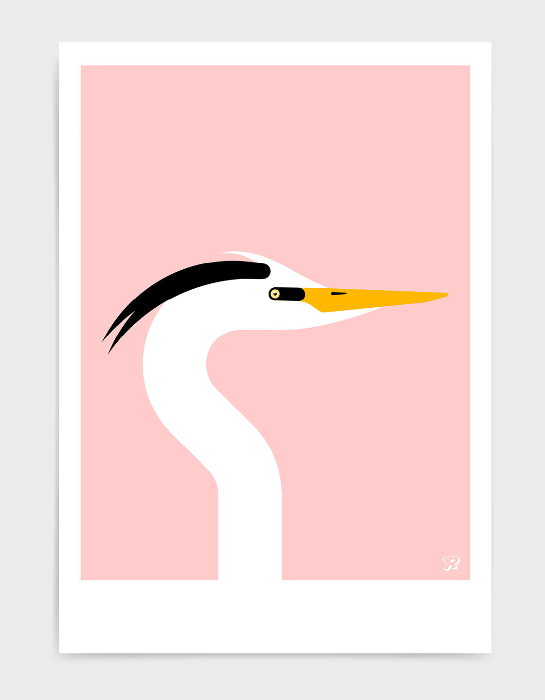 A vibrant and elegant poster of a heron, showcasing its beautiful design against a minimalistic background.