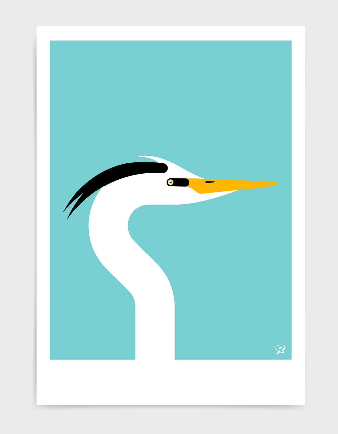 A vibrant and elegant poster of a heron, showcasing its beautiful design against a minimalistic background.