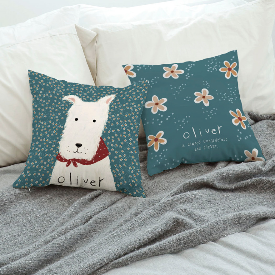 Hey Friends_Oliver double-sided cushion showcasing its stylish design and high-quality microfiber material.