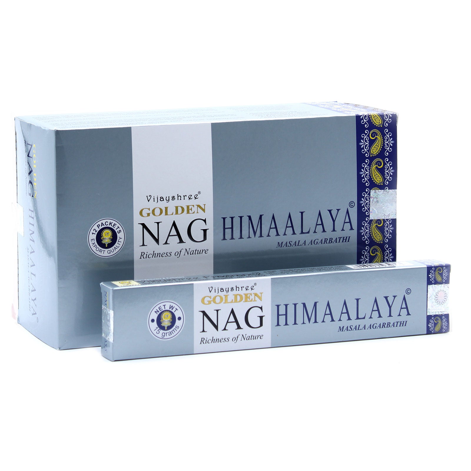 Himaalaya Genuine Golden Nag incense sticks in a decorative holder, showcasing their elegant design and rich aroma.