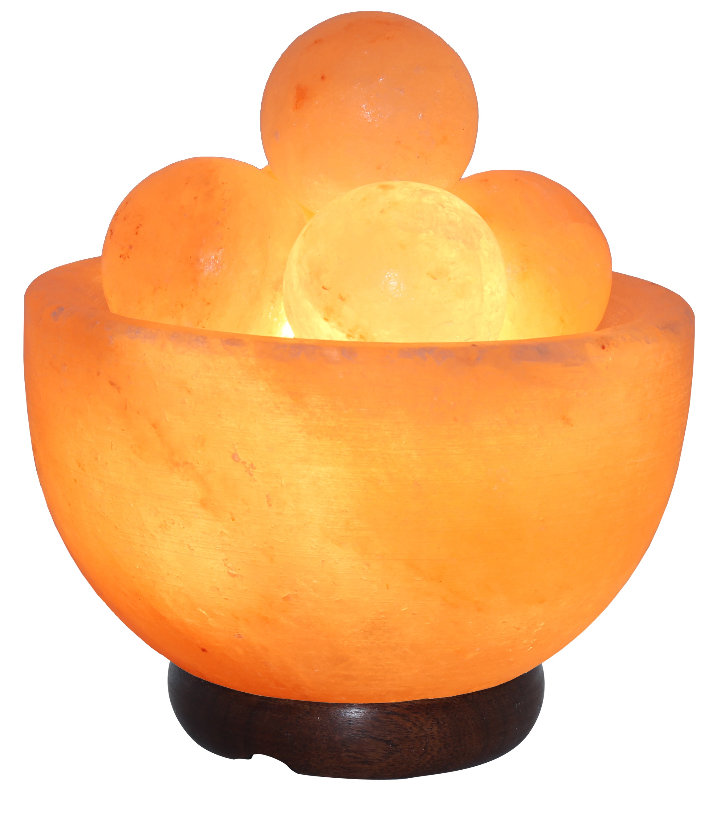 Himalayan Salt Massage Stone Salt Lamp with a warm amber glow, showcasing unique salt crystal formations and a polished wooden base.