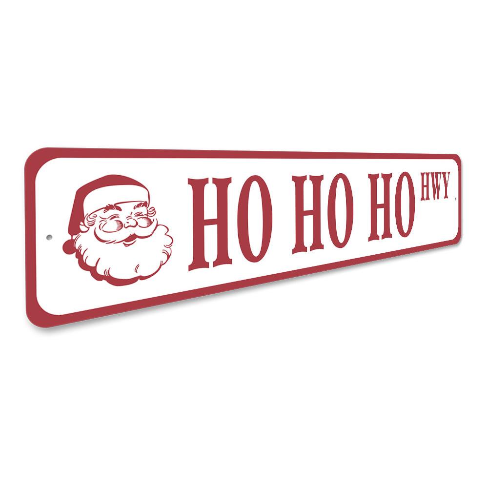 A festive Ho Ho Ho Santa Sign made of high-quality metal, featuring vibrant colors and a cheerful design, perfect for holiday decoration.