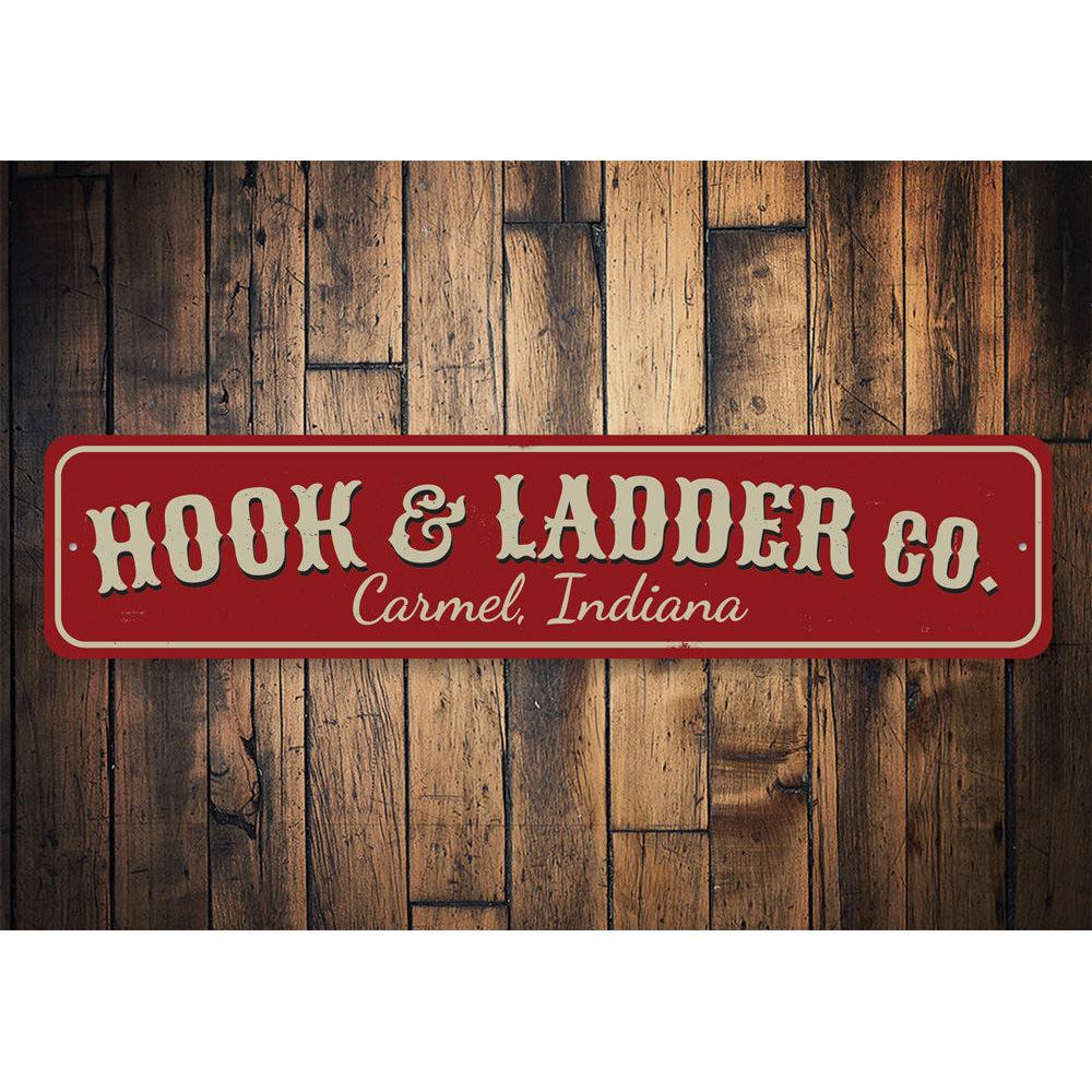 Customizable Hook & Ladder Company Sign made of high-quality aluminum, featuring pre-drilled holes for easy mounting.