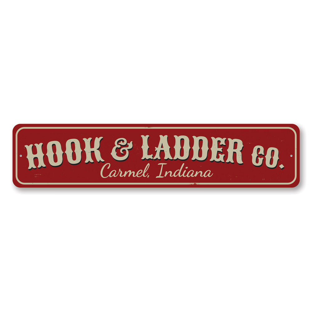 Customizable Hook & Ladder Company Sign made of high-quality aluminum, featuring pre-drilled holes for easy mounting.