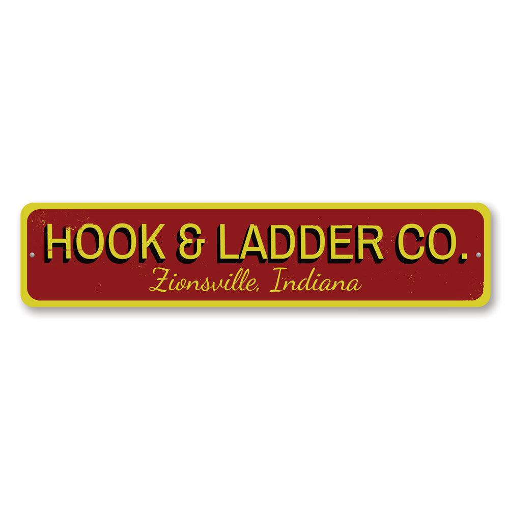 Customizable Hook & Ladder Sign made of high-quality aluminum, featuring pre-drilled holes for easy mounting.