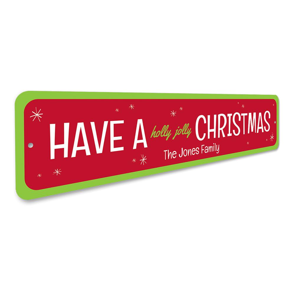 Holly Jolly Christmas Sign featuring festive design, made from high-quality aluminum, perfect for holiday decor.