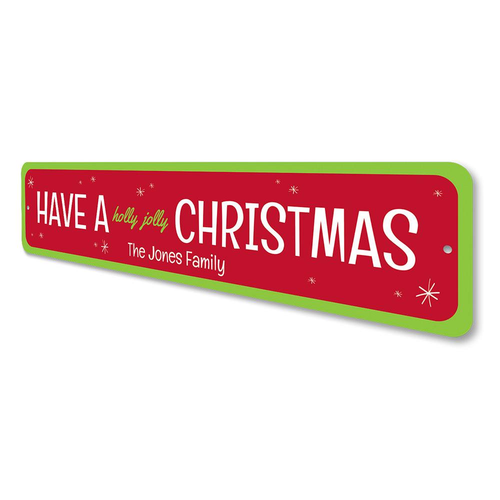 Holly Jolly Christmas Sign featuring festive design, made from high-quality aluminum, perfect for holiday decor.