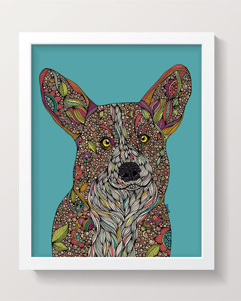 Art print of Holly the Corgi, vibrant colors on 8x10 photographic paper, ready to frame.