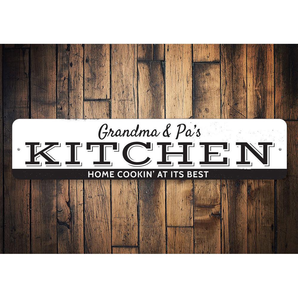 A decorative Home Cookin Sign made of high-quality aluminum, featuring customizable text, perfect for kitchens and dining areas.