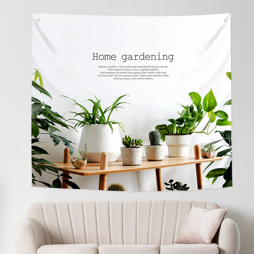 Home Gardening fabric poster measuring 150cm x 130cm, featuring a unique and modern design with vibrant colors.