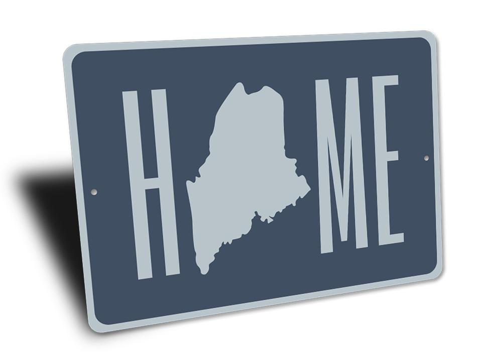 Customizable Home Maine Sign made of high-quality aluminum, featuring pre-drilled holes for easy mounting, perfect for home decor.