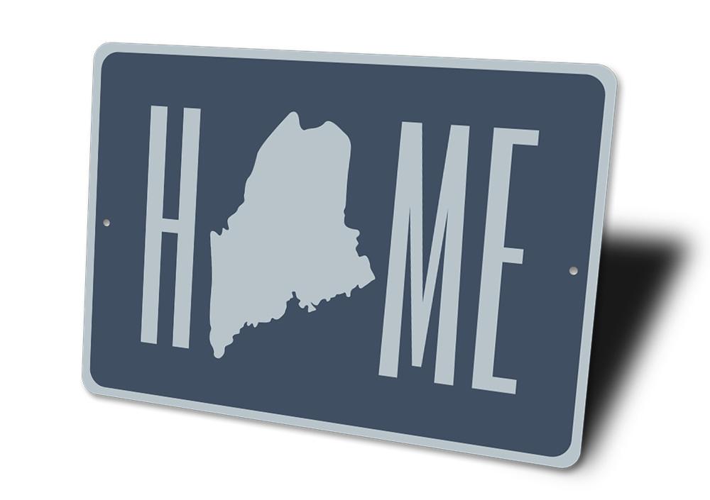 Customizable Home Maine Sign made of high-quality aluminum, featuring pre-drilled holes for easy mounting, perfect for home decor.