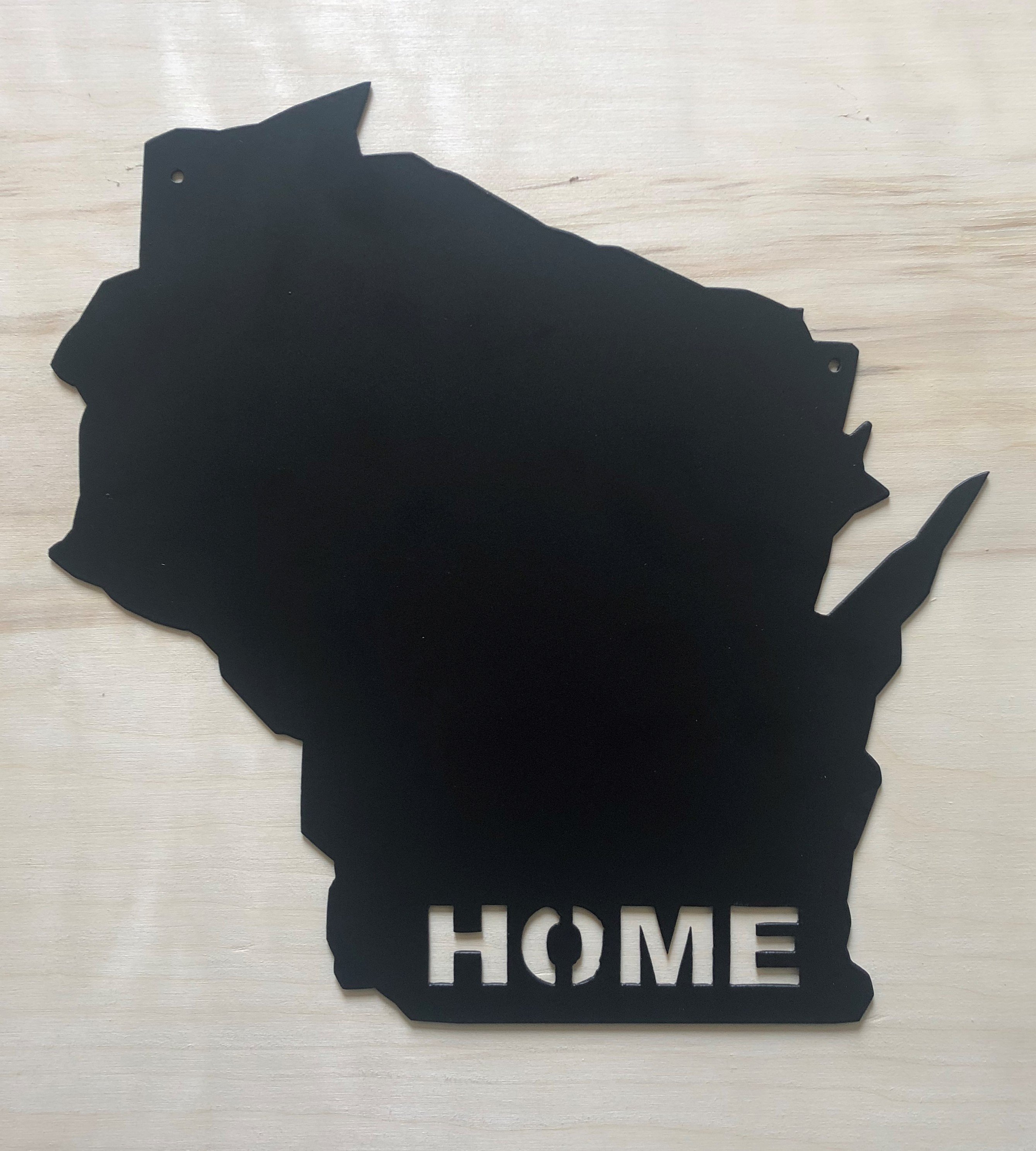 Home State Sign Metal Wall Art in low gloss black finish, showcasing the outline of a U.S. state, crafted from high-quality steel.