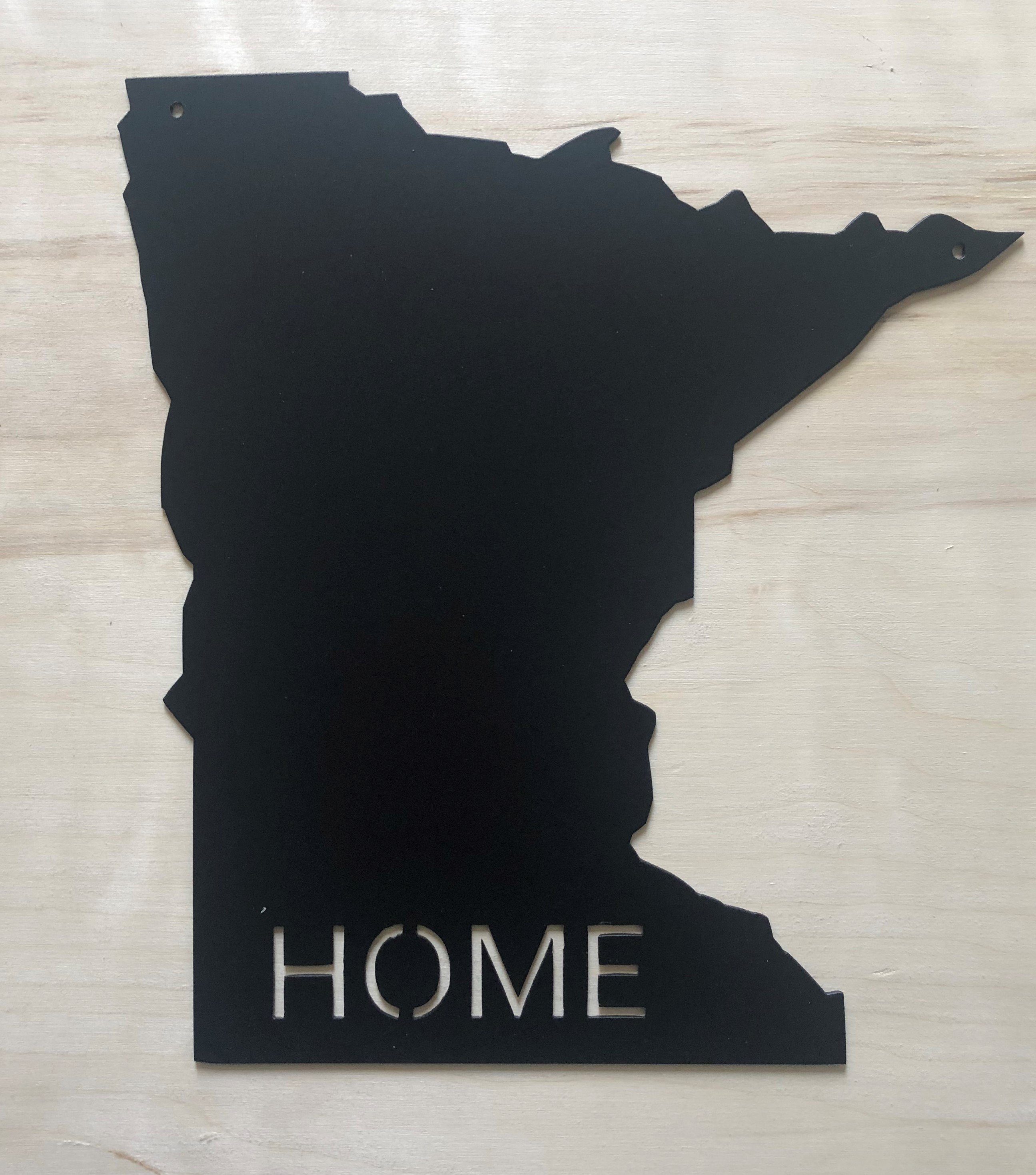 Home State Sign Metal Wall Art in low gloss black finish, showcasing the outline of a U.S. state, crafted from high-quality steel.