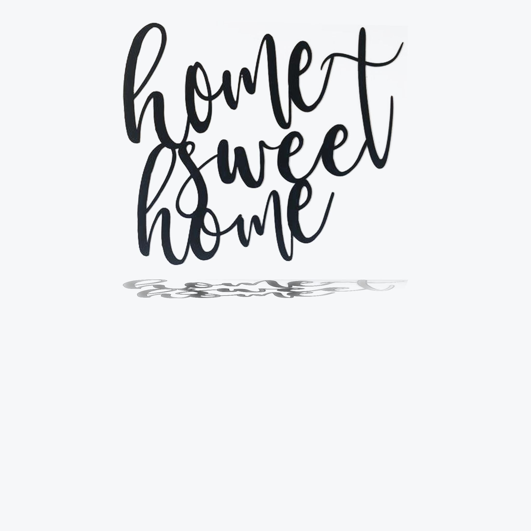 Home Sweet Home wall art sign in low gloss black finish, measuring 22 inches wide and 26 inches tall, perfect for home decor.