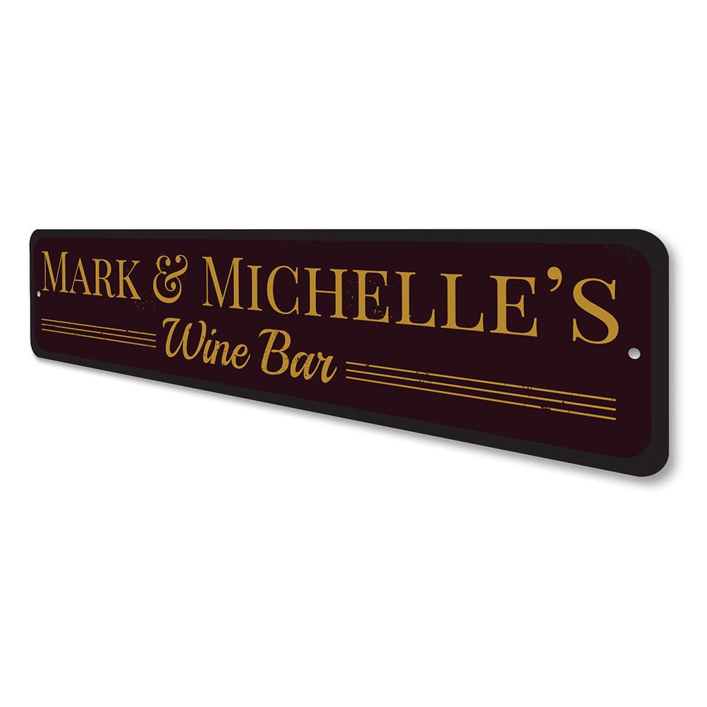 A decorative Home Wine Bar Sign made of high-quality aluminum, featuring customizable text and pre-drilled holes for easy mounting.