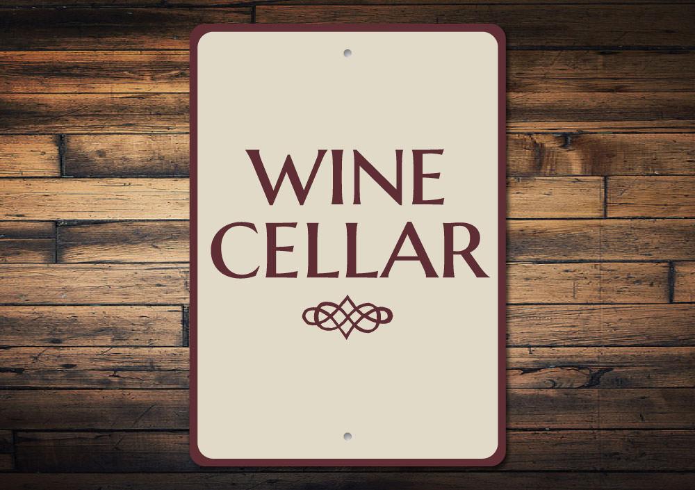 Customizable Home Wine Cellar Sign made from durable aluminum, featuring elegant design and pre-drilled holes for easy mounting.