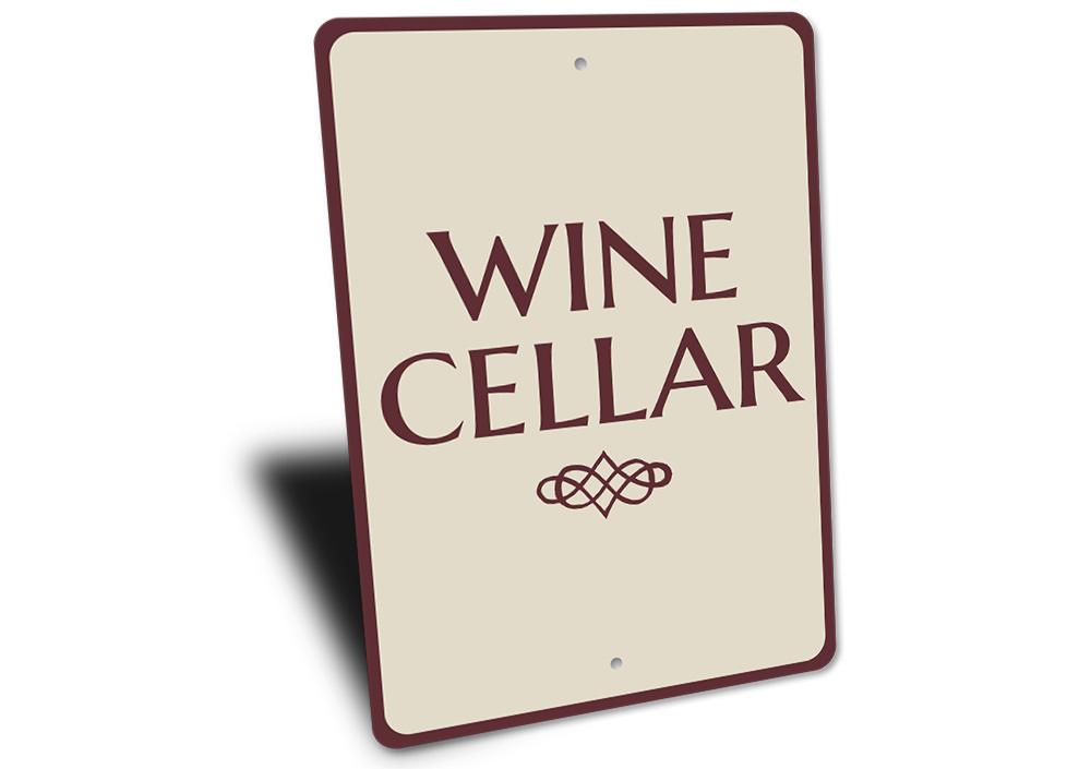 Customizable Home Wine Cellar Sign made from durable aluminum, featuring elegant design and pre-drilled holes for easy mounting.