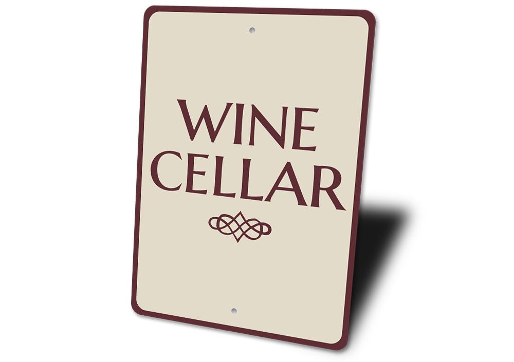 Customizable Home Wine Cellar Sign made from durable aluminum, featuring elegant design and pre-drilled holes for easy mounting.