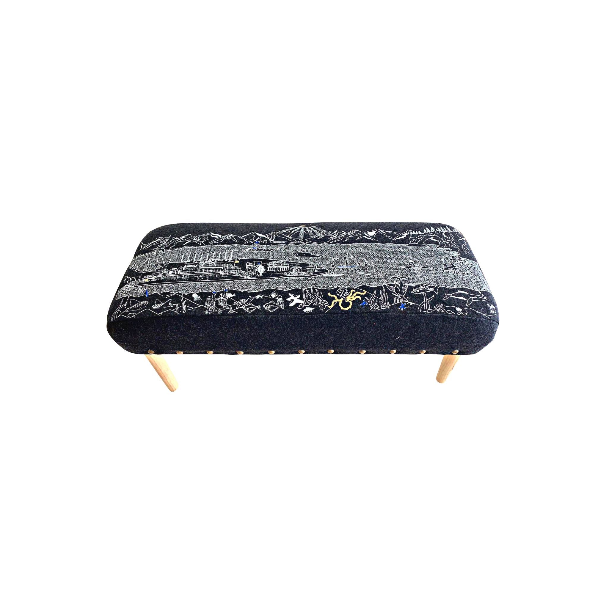 Homer Spit Ottoman featuring upholstered wool in a stylish design with rubberwood legs.