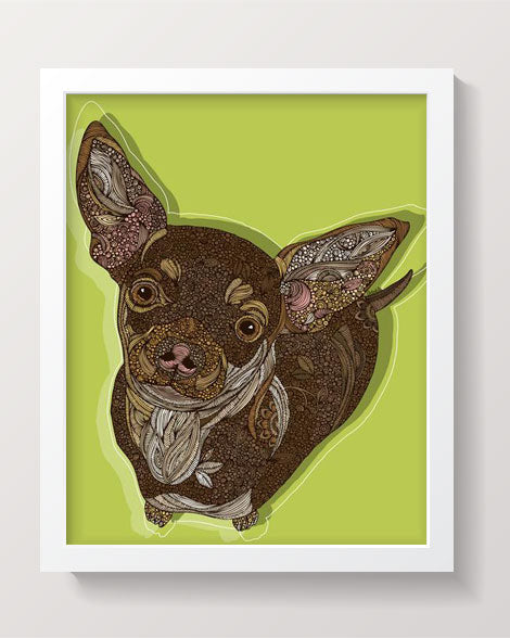 Honcho the Chihuahua Art Print on photographic paper, showcasing a charming Chihuahua illustration.