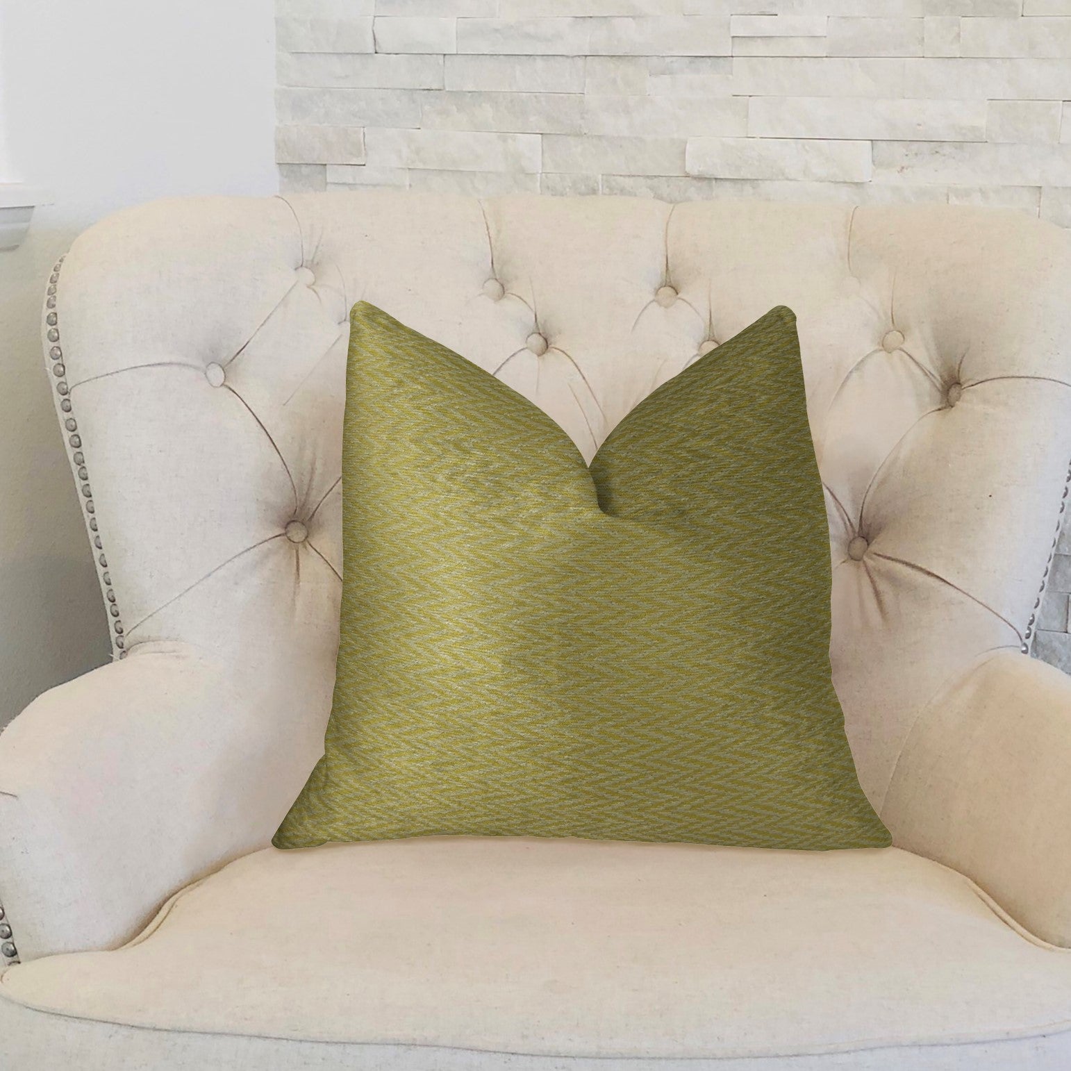 Honey Praire Yellow and Cream Handmade Luxury Pillow featuring a chevron pattern, double-sided design, and invisible zipper closure.