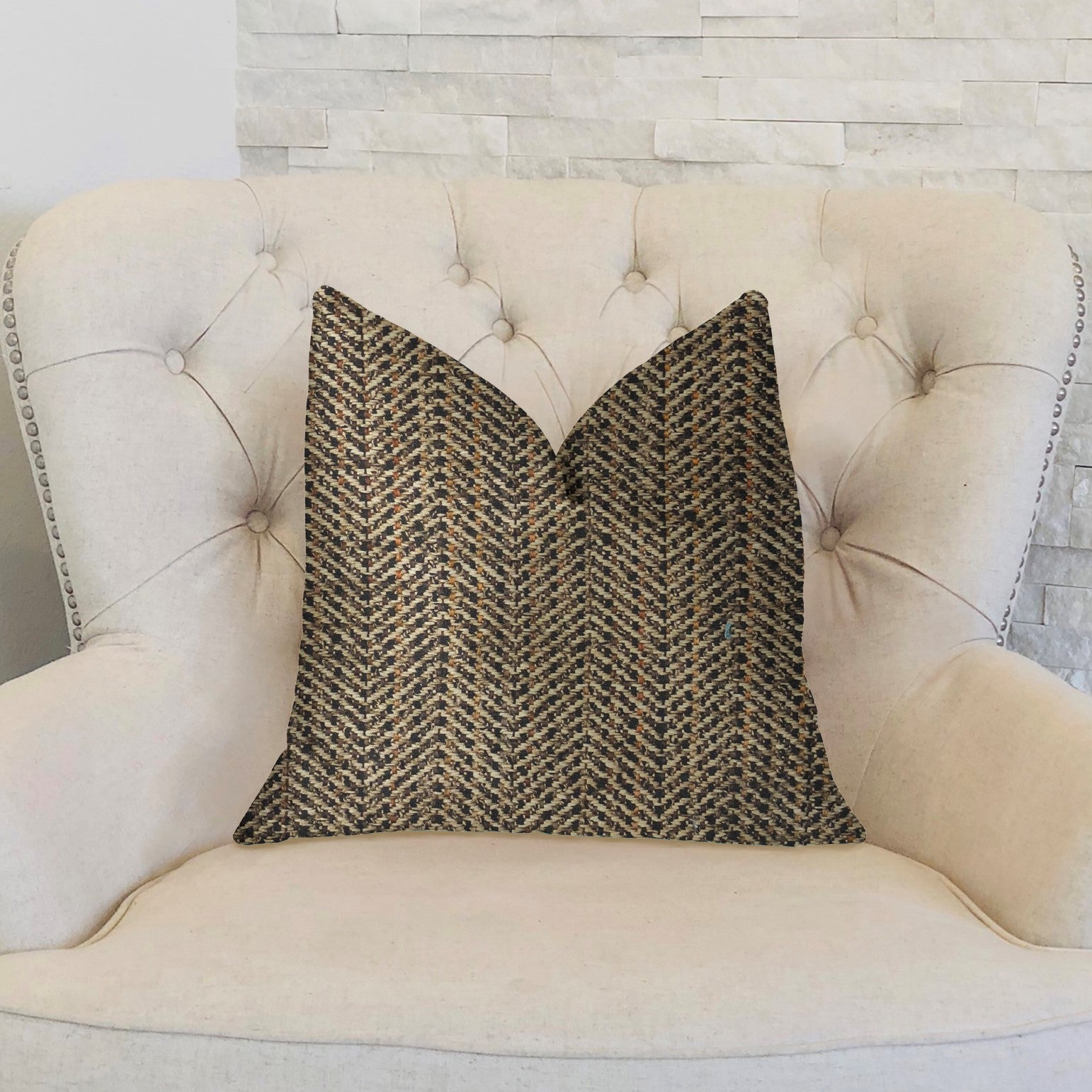 Honeybee brown shades luxury throw pillow with textured pattern and invisible zipper, handmade in the USA.