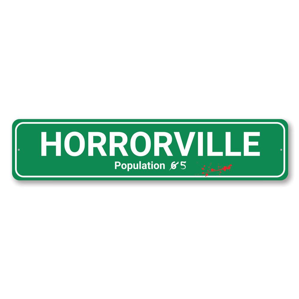 Green Horrorville road sign.