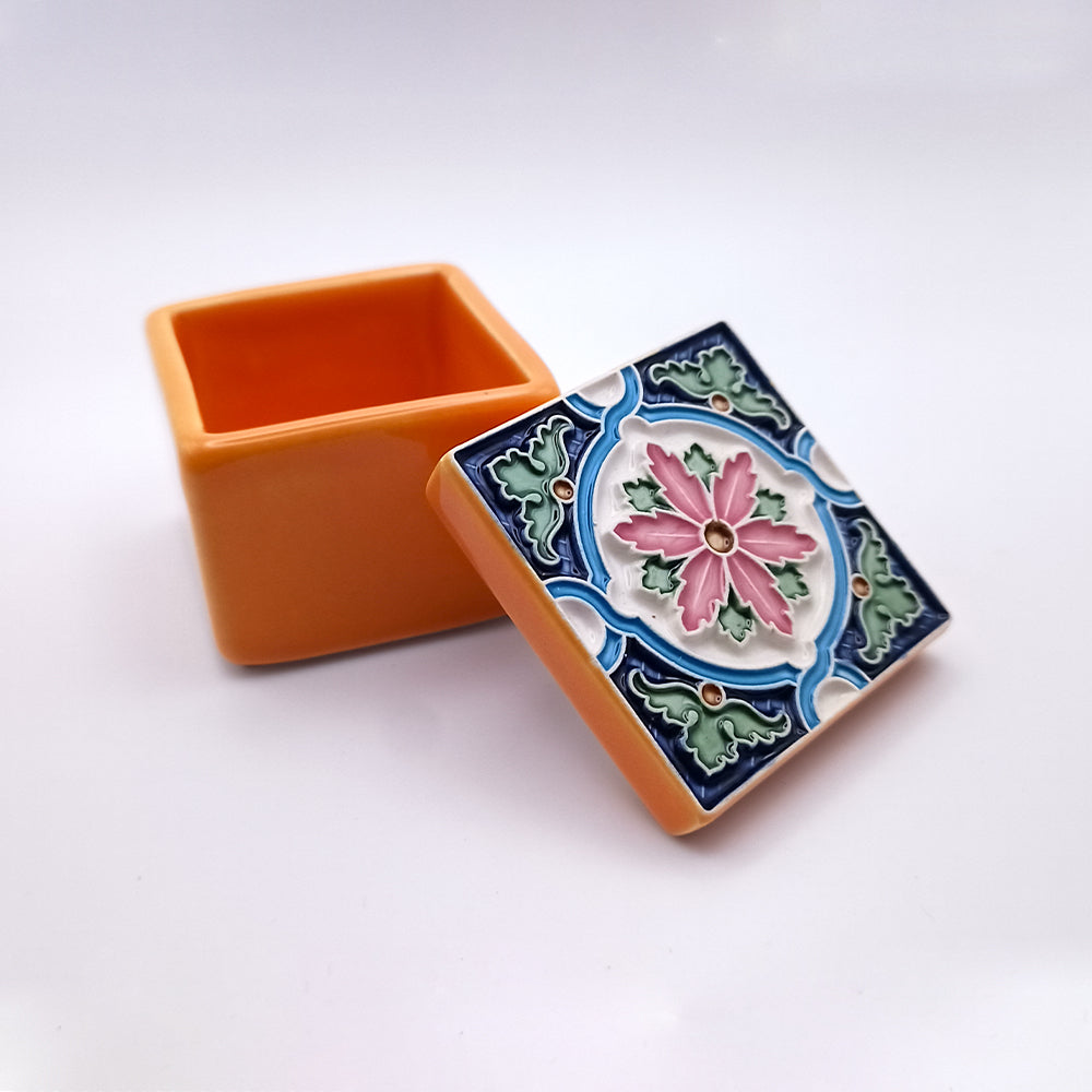 A beautifully handcrafted Horta Island Ceramic Box showcasing intricate designs and vibrant colors, perfect for decor or storage.