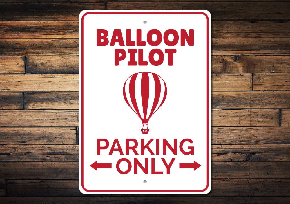 A colorful Hot Air Balloon Parking Sign made of durable aluminum, featuring a vibrant design perfect for aviation enthusiasts.