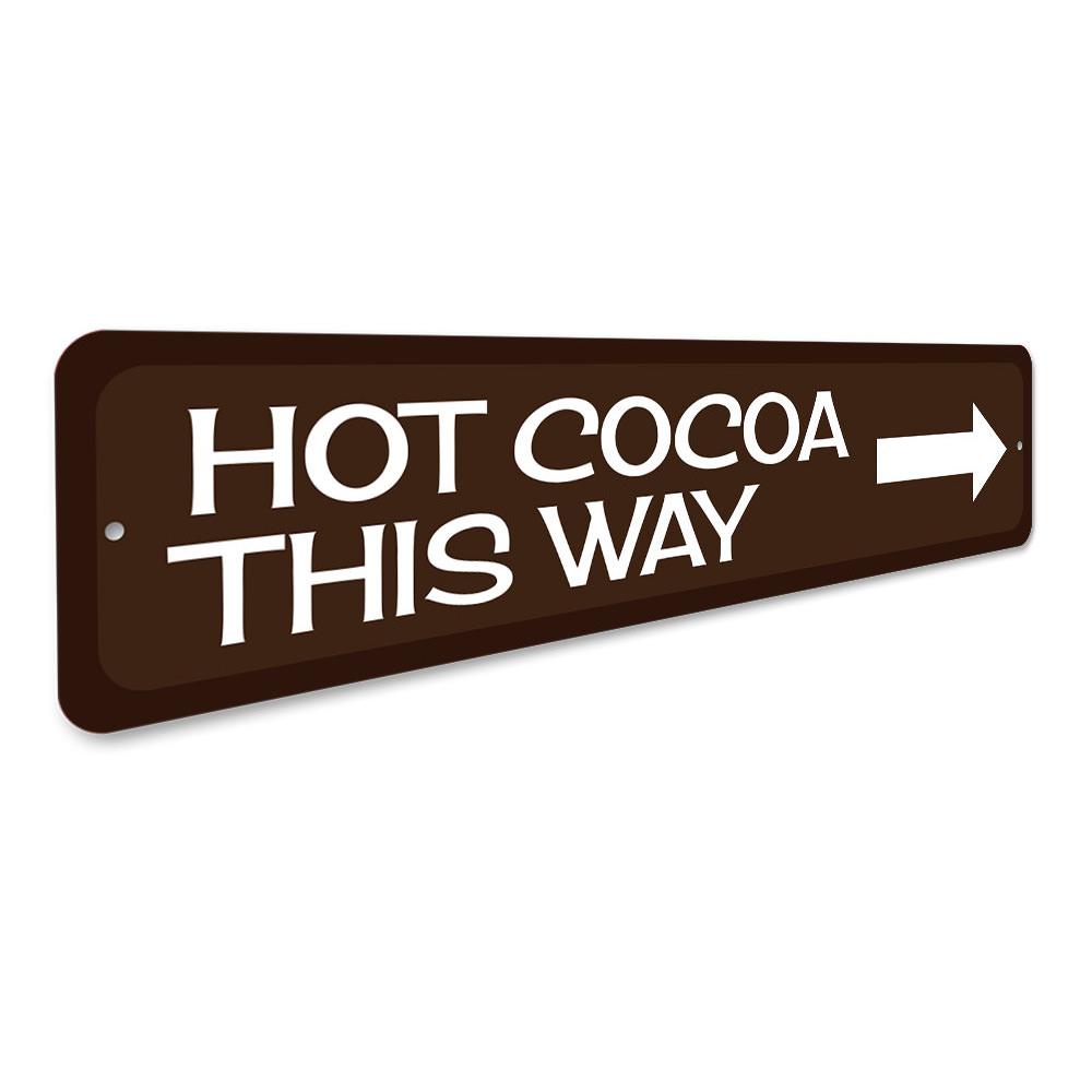 A festive Hot Cocoa Arrow Sign made of high-quality aluminum, featuring a charming design perfect for holiday decorations.