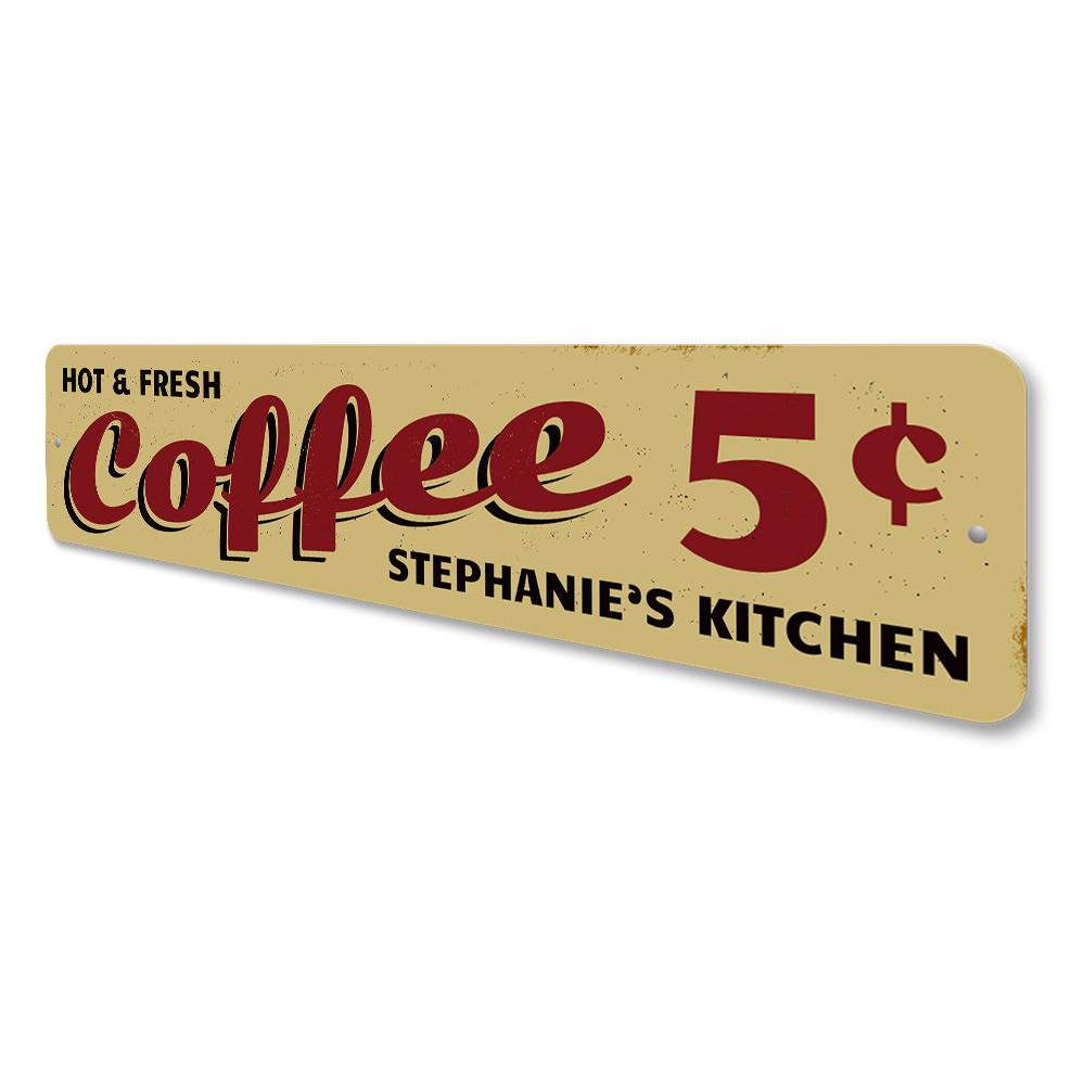 A vibrant Hot & Fresh Coffee Sign made of durable aluminum, featuring customizable text options, perfect for cafes and restaurants.