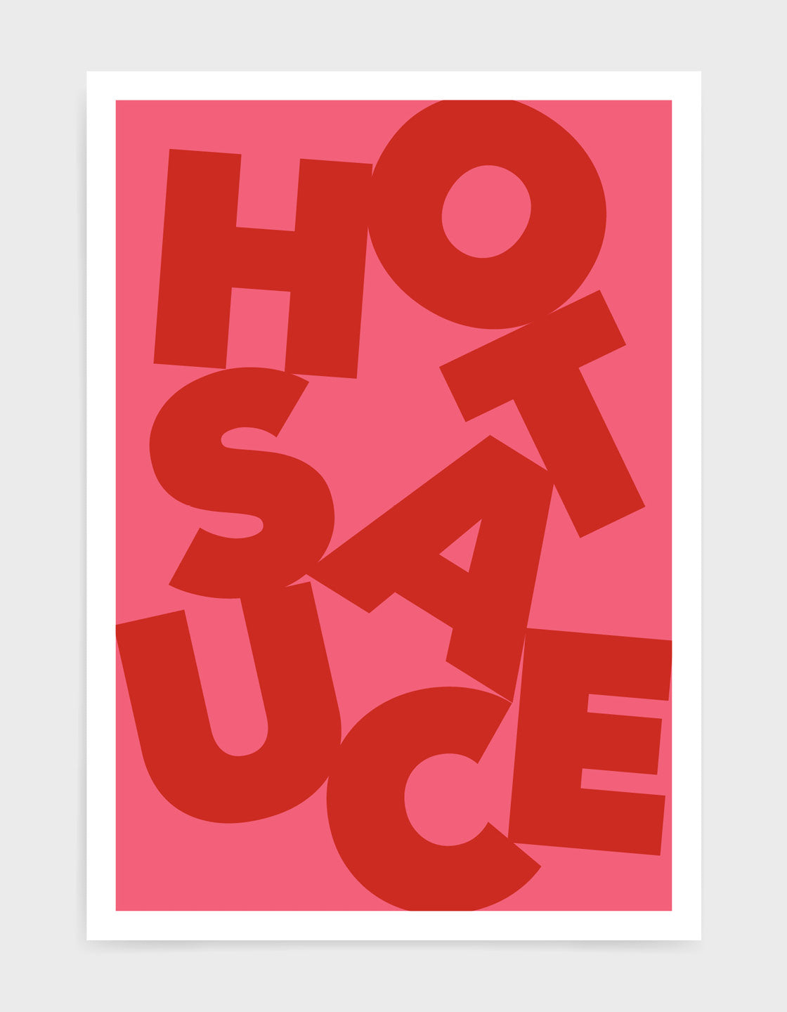 Vibrant Hot Sauce typography poster featuring bright pink and red colors, perfect for kitchen decor.