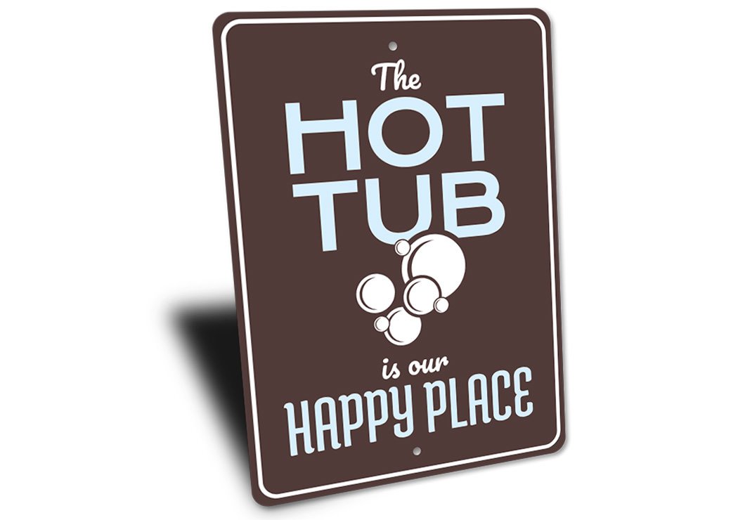 Customizable Hot Tub Sign made from durable aluminum, featuring pre-drilled holes for easy mounting.