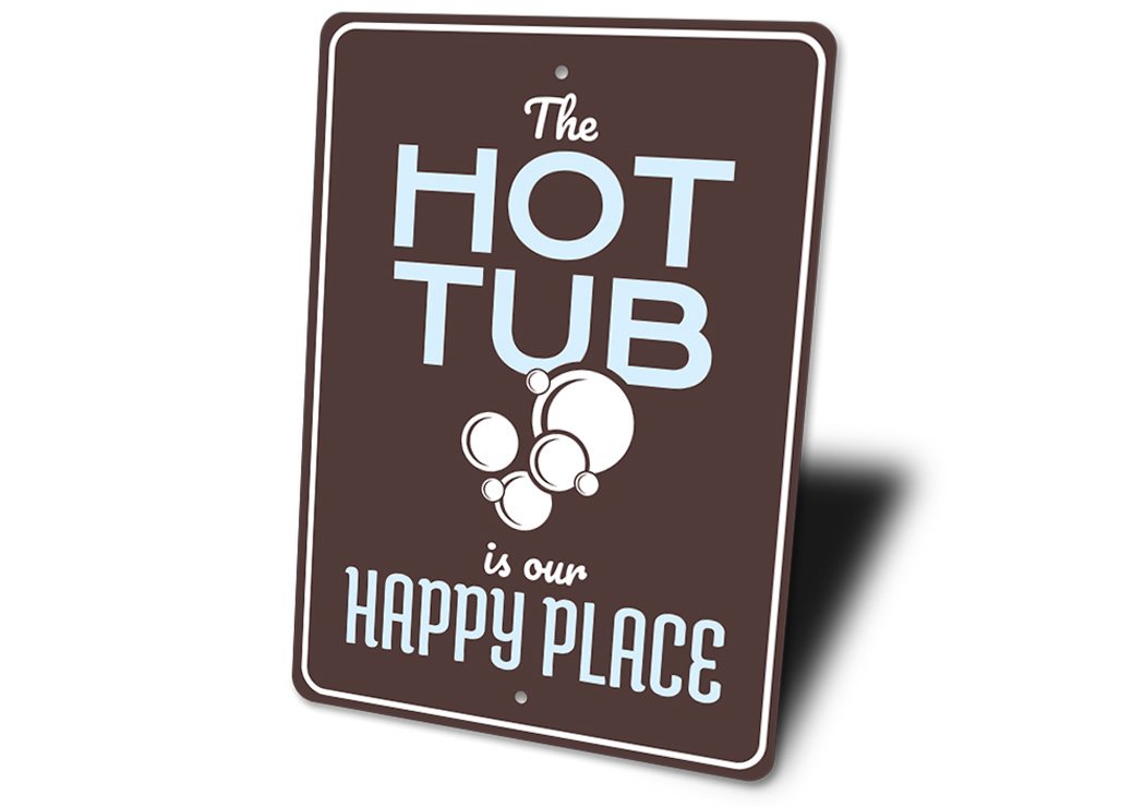 Customizable Hot Tub Sign made from durable aluminum, featuring pre-drilled holes for easy mounting.