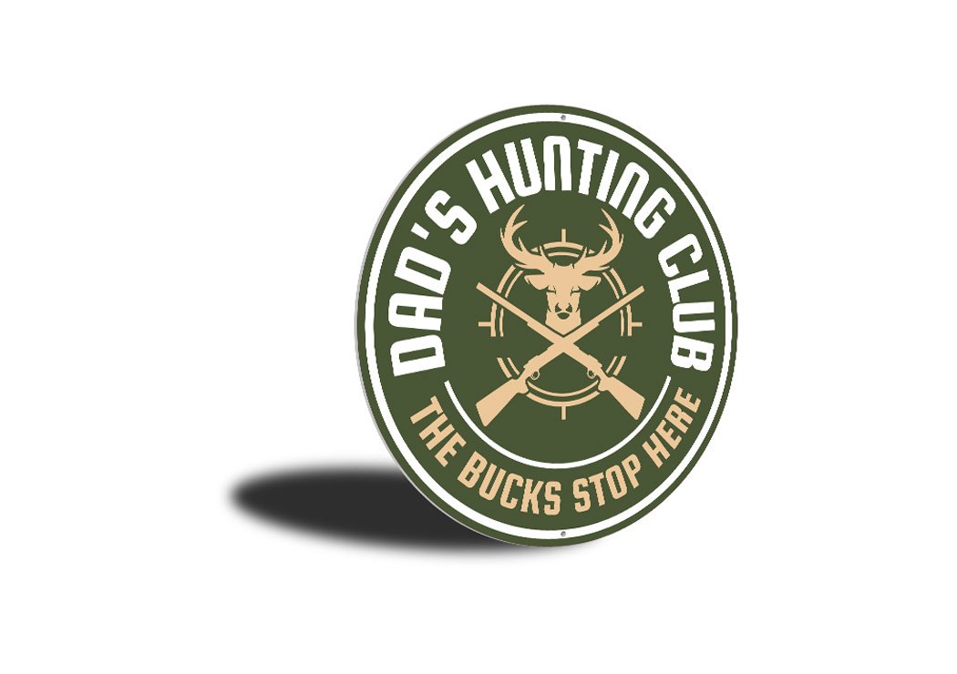 Hunting Club Cabin Sign made of high-quality aluminum, featuring customizable text and pre-drilled holes for easy mounting.