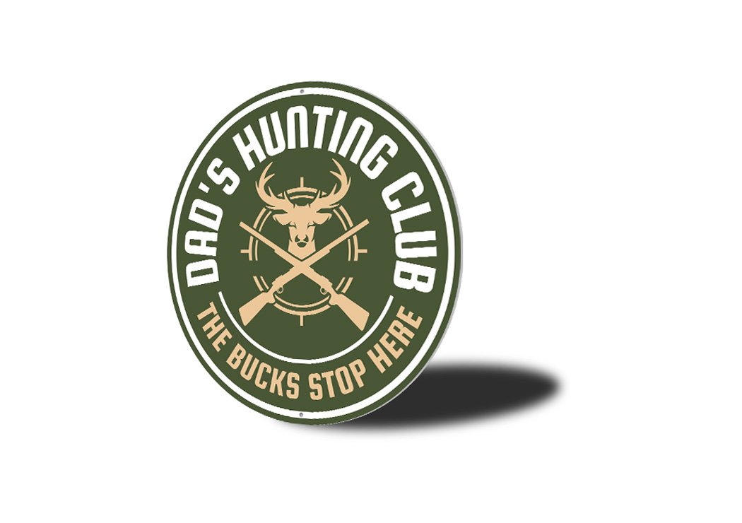 Hunting Club Cabin Sign made of high-quality aluminum, featuring customizable text and pre-drilled holes for easy mounting.