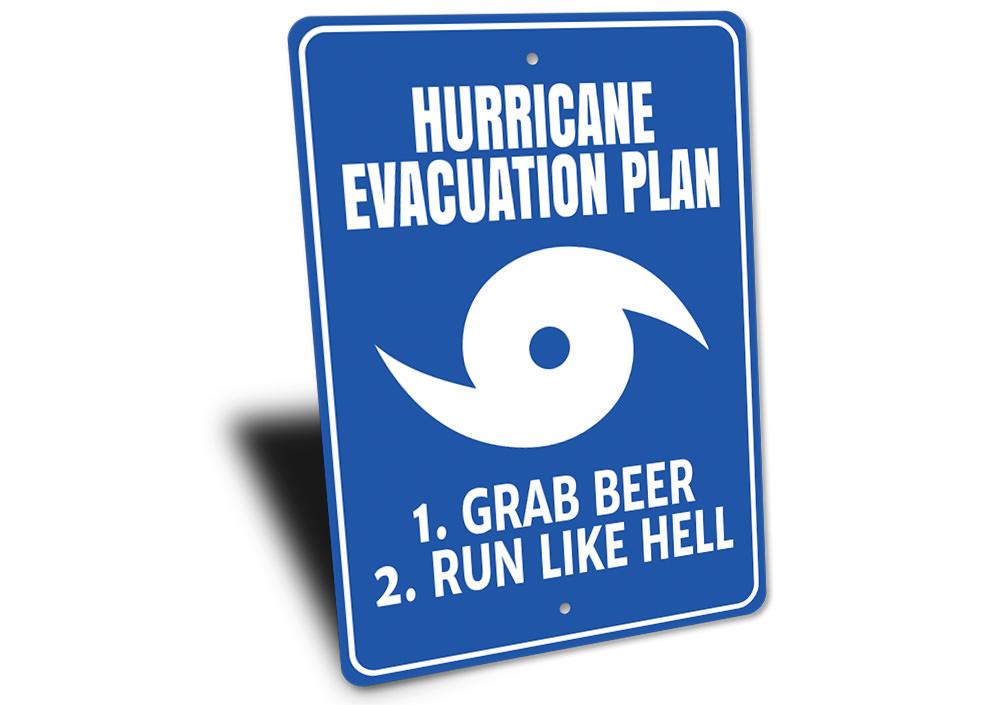 Hurricane Evacuation Sign made of durable aluminum, featuring clear evacuation instructions and a stylish design, suitable for indoor and outdoor use.