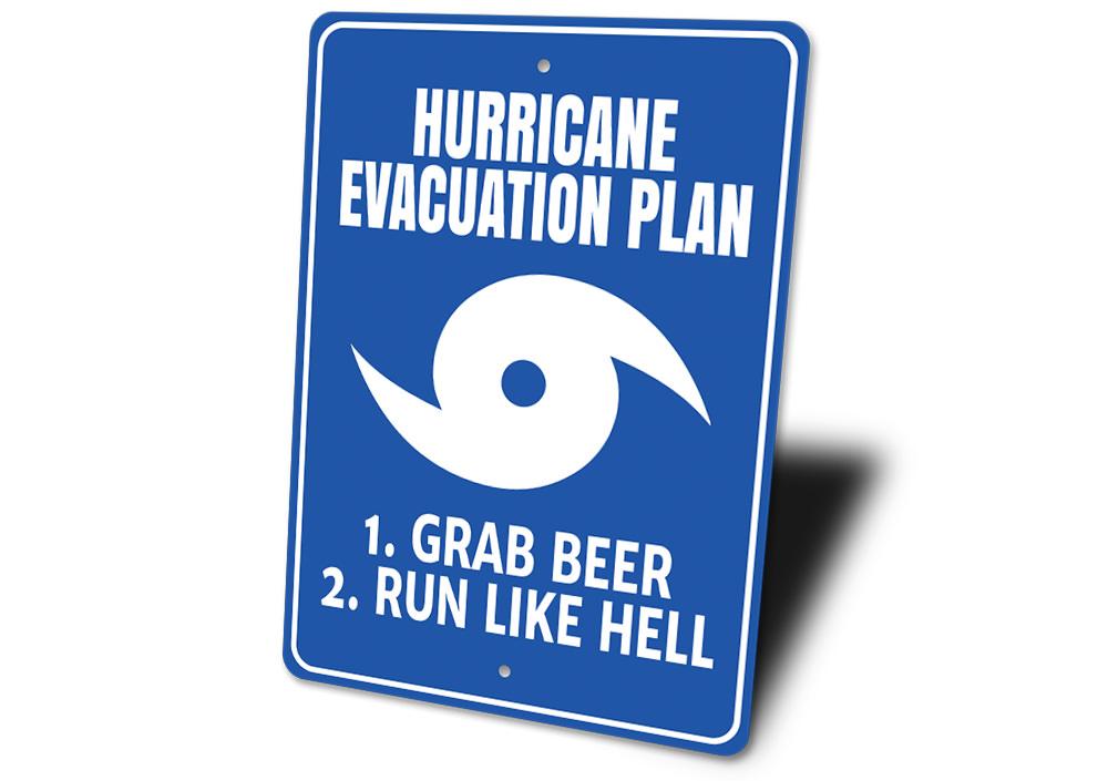 Hurricane Evacuation Sign made of durable aluminum, featuring clear evacuation instructions and a stylish design, suitable for indoor and outdoor use.