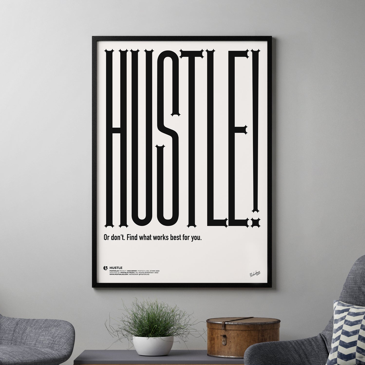 Hustle poster featuring vibrant colors and motivational design on thick matte paper, perfect for home or office decor.