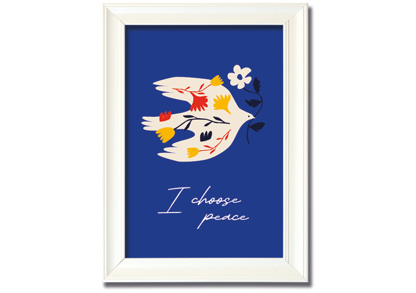 I Choose Peace framed print showcasing a serene design, available in various frame colors, ready to hang.