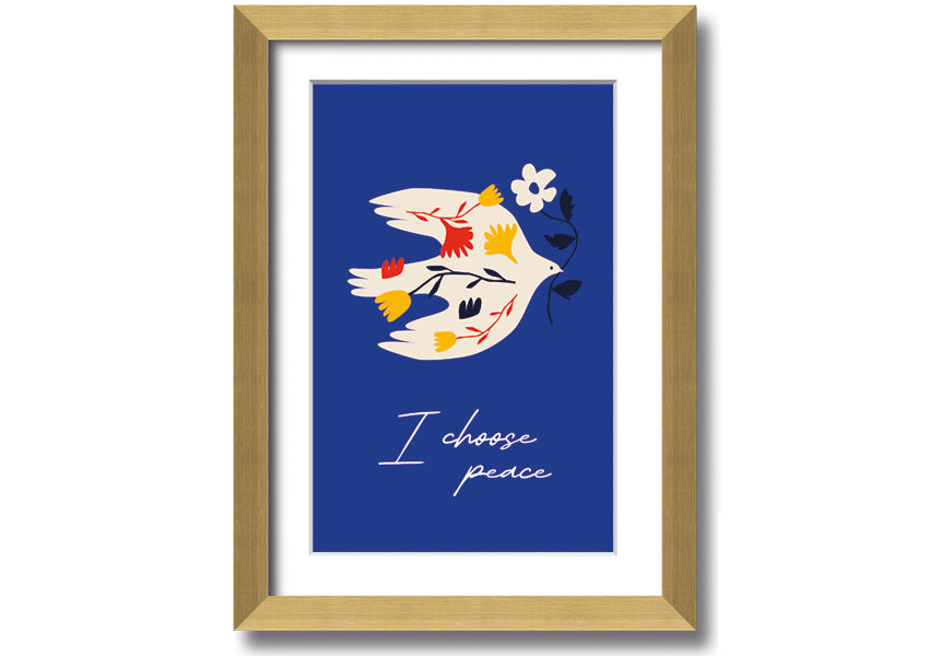 I Choose Peace framed print showcasing a serene design, available in various frame colors, ready to hang.