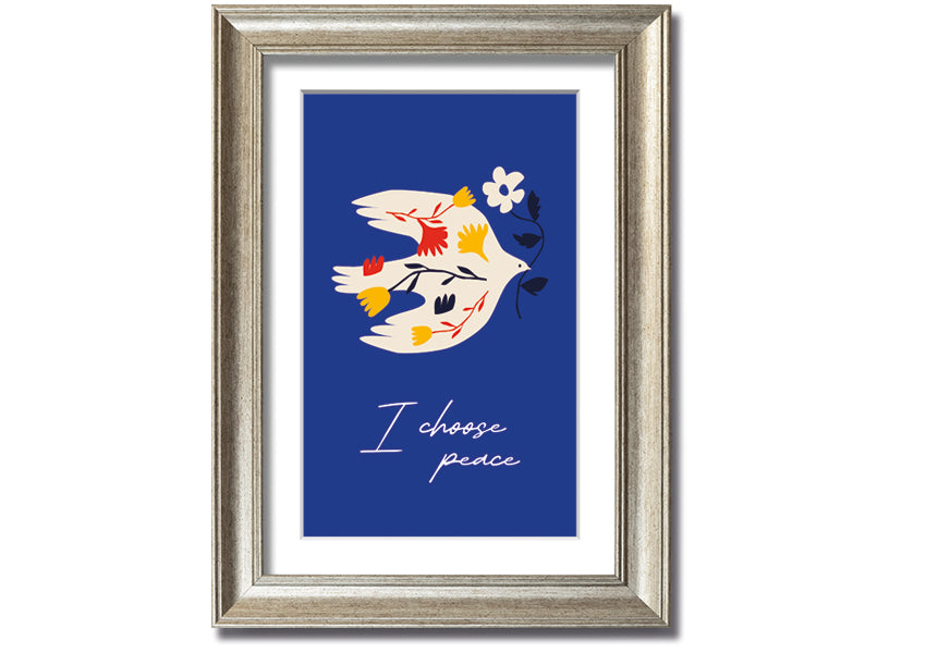 I Choose Peace framed print showcasing a serene design, available in various frame colors, ready to hang.