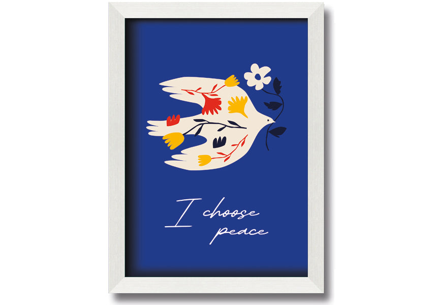 I Choose Peace framed print showcasing a serene design, available in various frame colors, ready to hang.