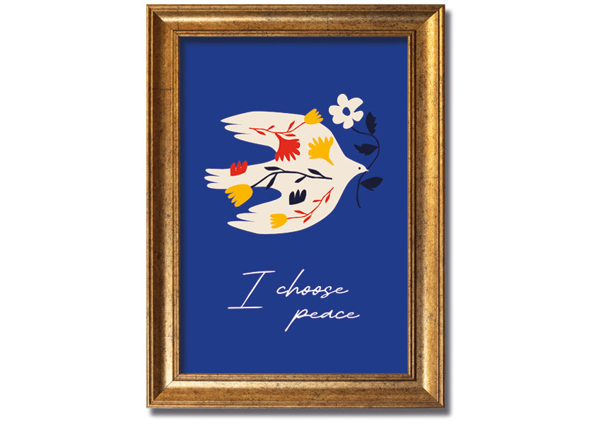 I Choose Peace framed print showcasing a serene design, available in various frame colors, ready to hang.