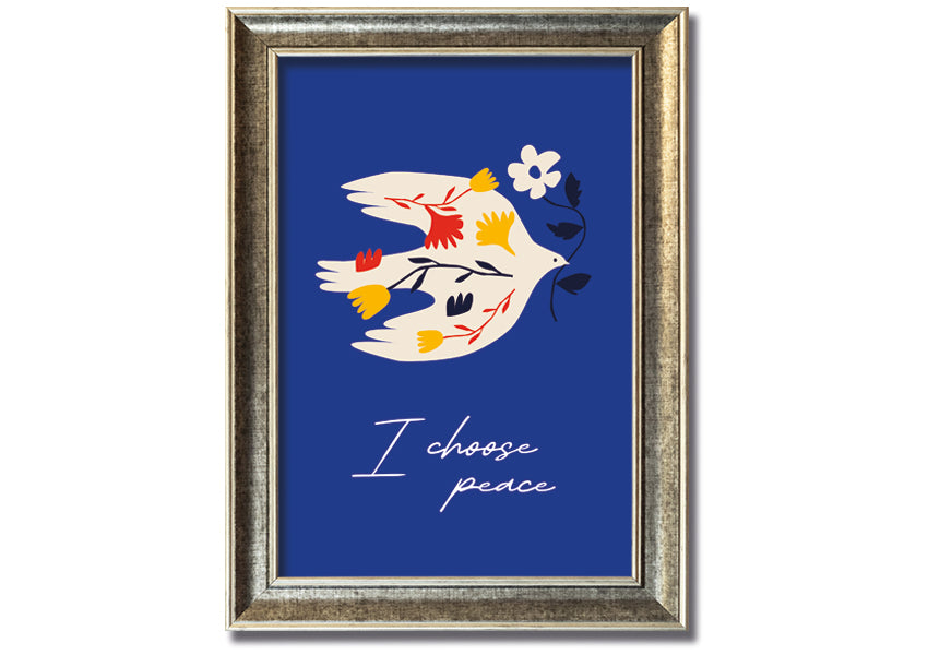 I Choose Peace framed print showcasing a serene design, available in various frame colors, ready to hang.